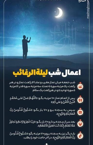 عکس نوشته اعمال لیله الرغائب
