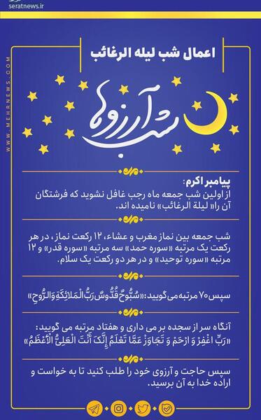 عکس نوشته اعمال شب لیله الرغائب
