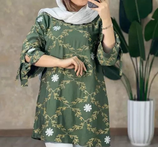 عکس مانتو با پارچه خامه دوزی