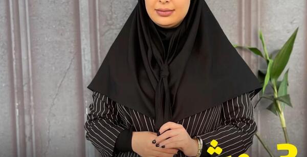 عکس آموزش دوخت مقنعه کراواتی دو رنگ