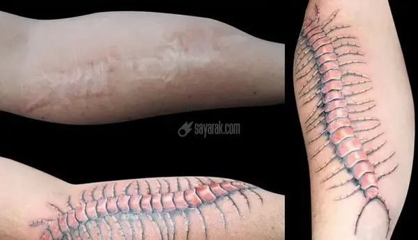 عکس تاتو روی جای زخم دست