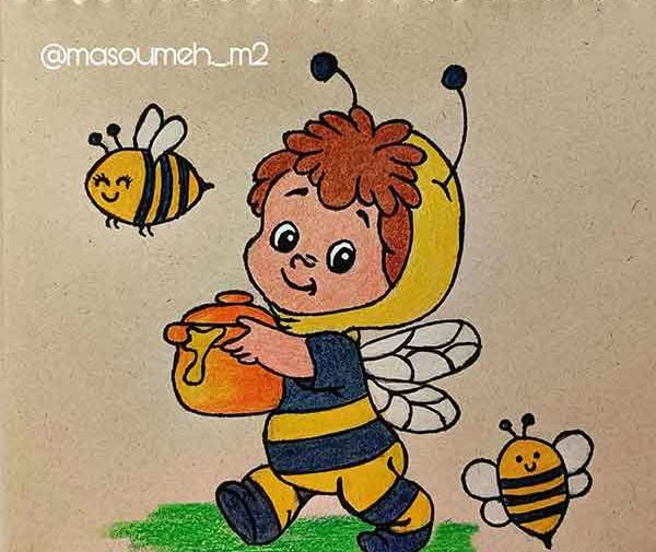 عکس آموزش نقاشی دختر زنبوری
