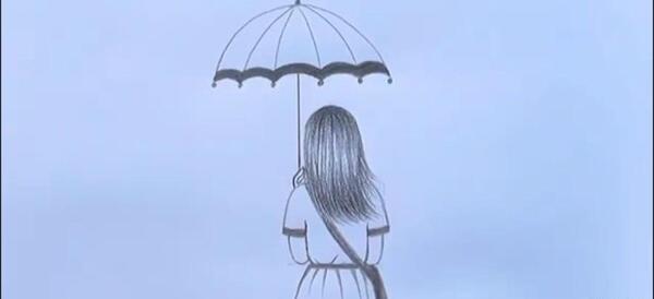 عکس نقاشی دختر با چتر فانتزی