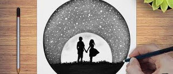 عکس نقاشی دختر و پسر ساده عاشقانه