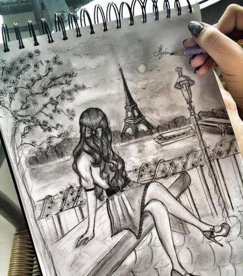 عکس نقاشی عاشقانه دختر و پسر ساده و شیک