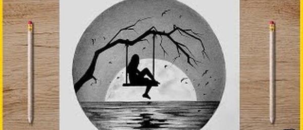 عکس نقاشی دختر تنها روی تاب