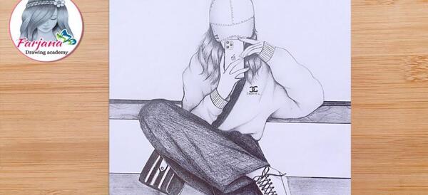 عکس نقاشی دختر تنها روی تاب