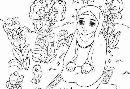 عکس نقاشی دختر چادری ساده کودکانه