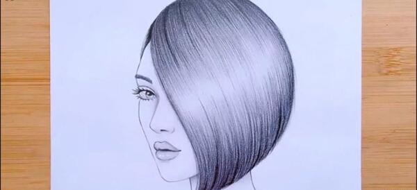 عکس نقاشی دختر موهای چتری