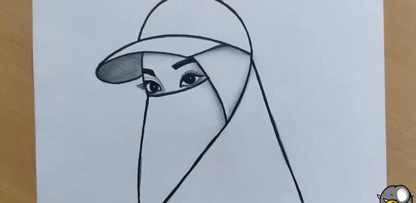 عکس نقاشی دختر حجاب دار کلاس سوم