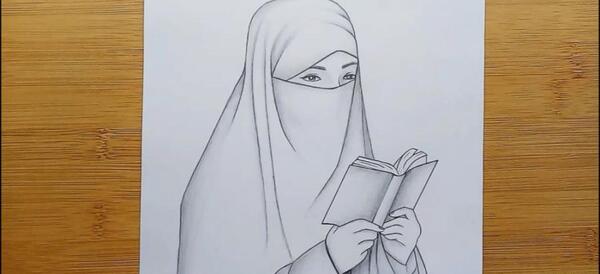 عکس نقاشی دختر حجابی آسان
