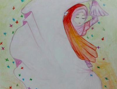 عکس نقاشی دختر حجابی طراحی