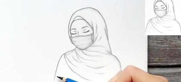عکس نقاشی دختر حجابی طراحی