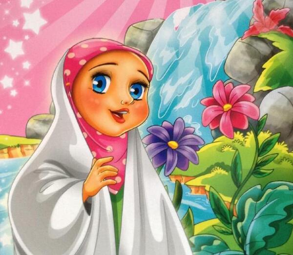 عکس نقاشی دختر با حجاب ساده کودکانه