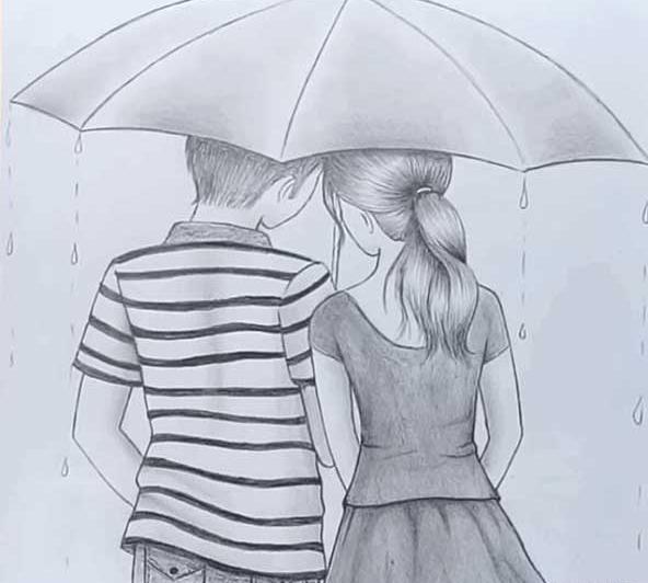 عکس نقاشی دختر و پسر خوشحال