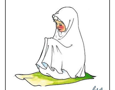 عکس نقاشی دختر در حال نماز خواندن کودکانه
