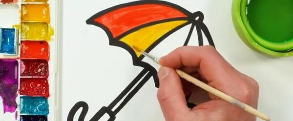 عکس نقاشی دختر در زیر باران با چتر