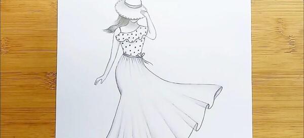 عکس نقاشی دختر دامن دار ساده