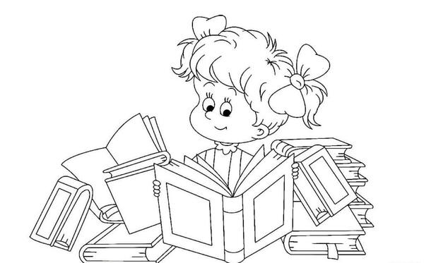 عکس نقاشی دختر در حال کتاب خواندن ساده