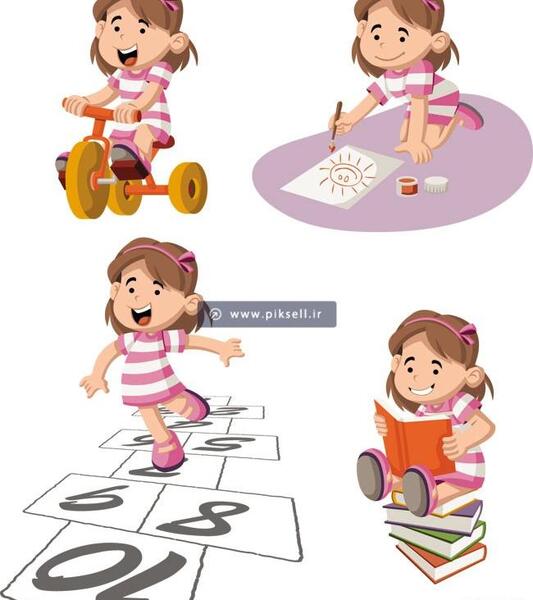 عکس نقاشی دختر بچه در حال کتاب خواندن