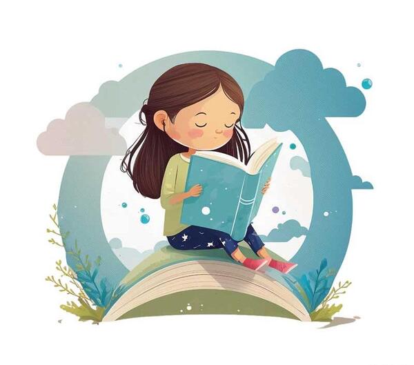عکس نقاشی دختر بچه در حال کتاب خواندن