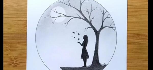 عکس نقاشی دختر روی تاب درختی