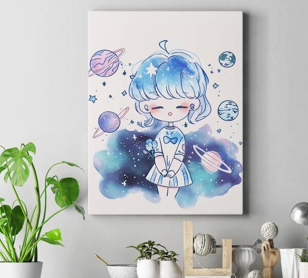 عکس نقاشی دختر روی بوم ساده