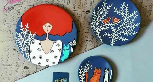 عکس نقاشی دختر روی سفال با گواش