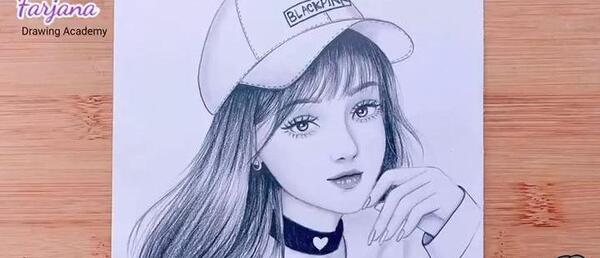 عکس نقاشی دختر سیاه سفید