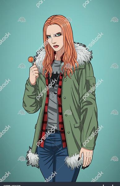 عکس نقاشی دختر کاپشن صورتی