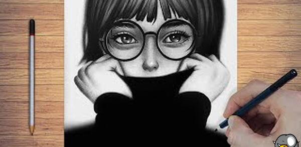 عکس نقاشی چهره دختر عینکی