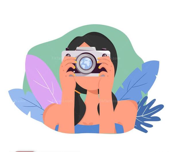 عکس نقاشی دختر عکاس ساده