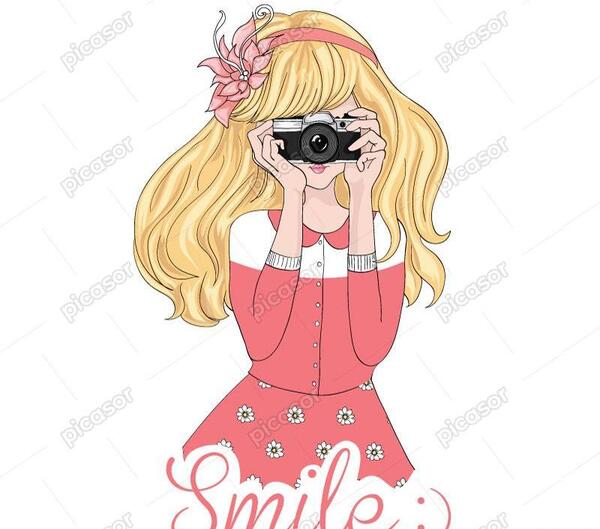 عکس نقاشی دختر عکاس ساده