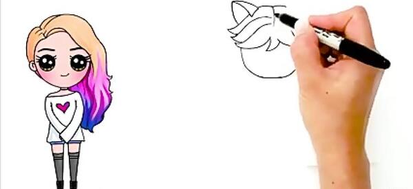 عکس نقاشی دختر گربه ای ساده