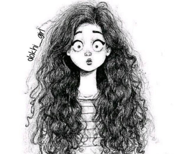 عکس نقاشی دختر مو فرفری کودکانه