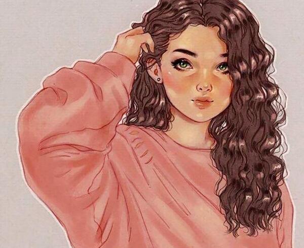 عکس نقاشی دختر مو بلند فانتزی