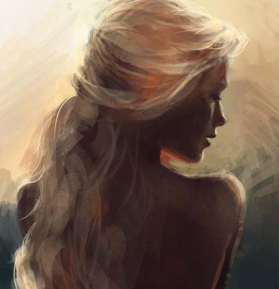 عکس نقاشی دختر مو بلند از پشت سر