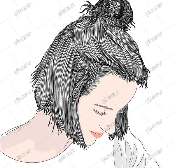 عکس نقاشی دختر مو بلند ساده