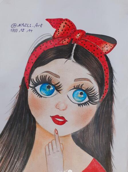 عکس نقاشی دختر مو بافته شده