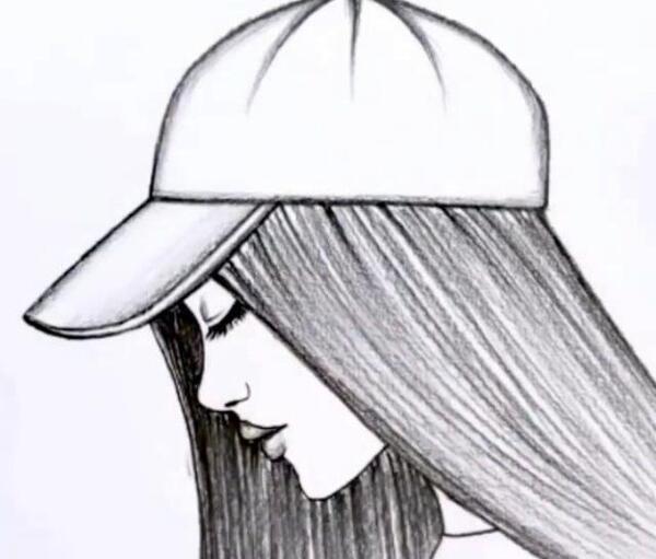 عکس نقاشی دختر نیم رخ ایستاده