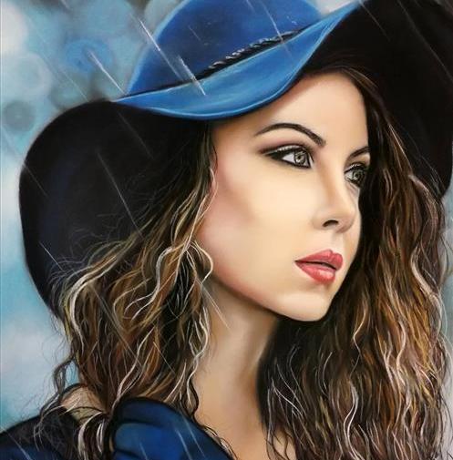 عکس نقاشی دختر نیم رخ با ماسک