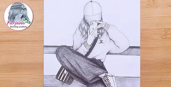 عکس نقاشی دختر نیم رخ با ماسک