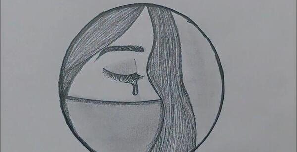 عکس نقاشی یک دختر ناراحت