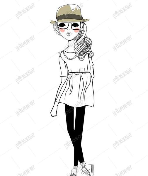 عکس نقاشی دختر نشسته روی زمین