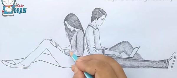 عکس نقاشی دختر و پسر سیاه قلم