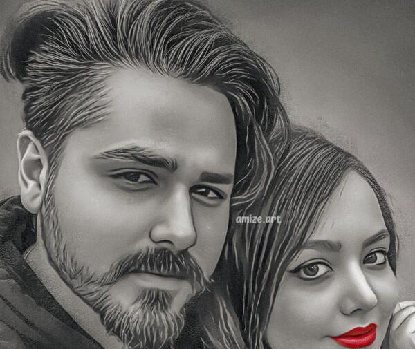 عکس نقاشی دختر و پسر سیاه قلم