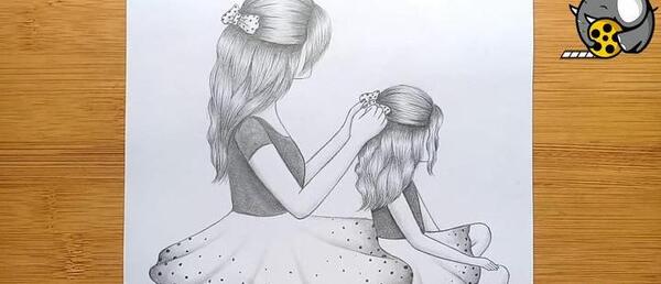 عکس نقاشی دختر و مادر با حجاب