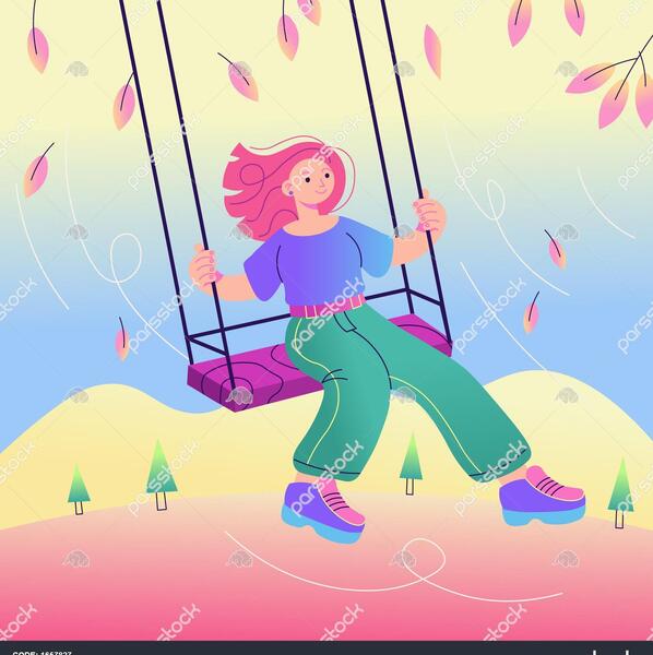 عکس نقاشی دختر و گربه روی تاب