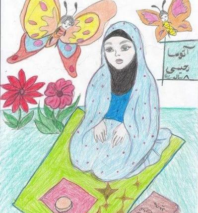 عکس نقاشی دختری که داره نماز میخونه