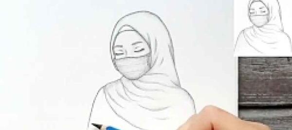 عکس نقاشی دختری که روی تاب نشسته کودکانه